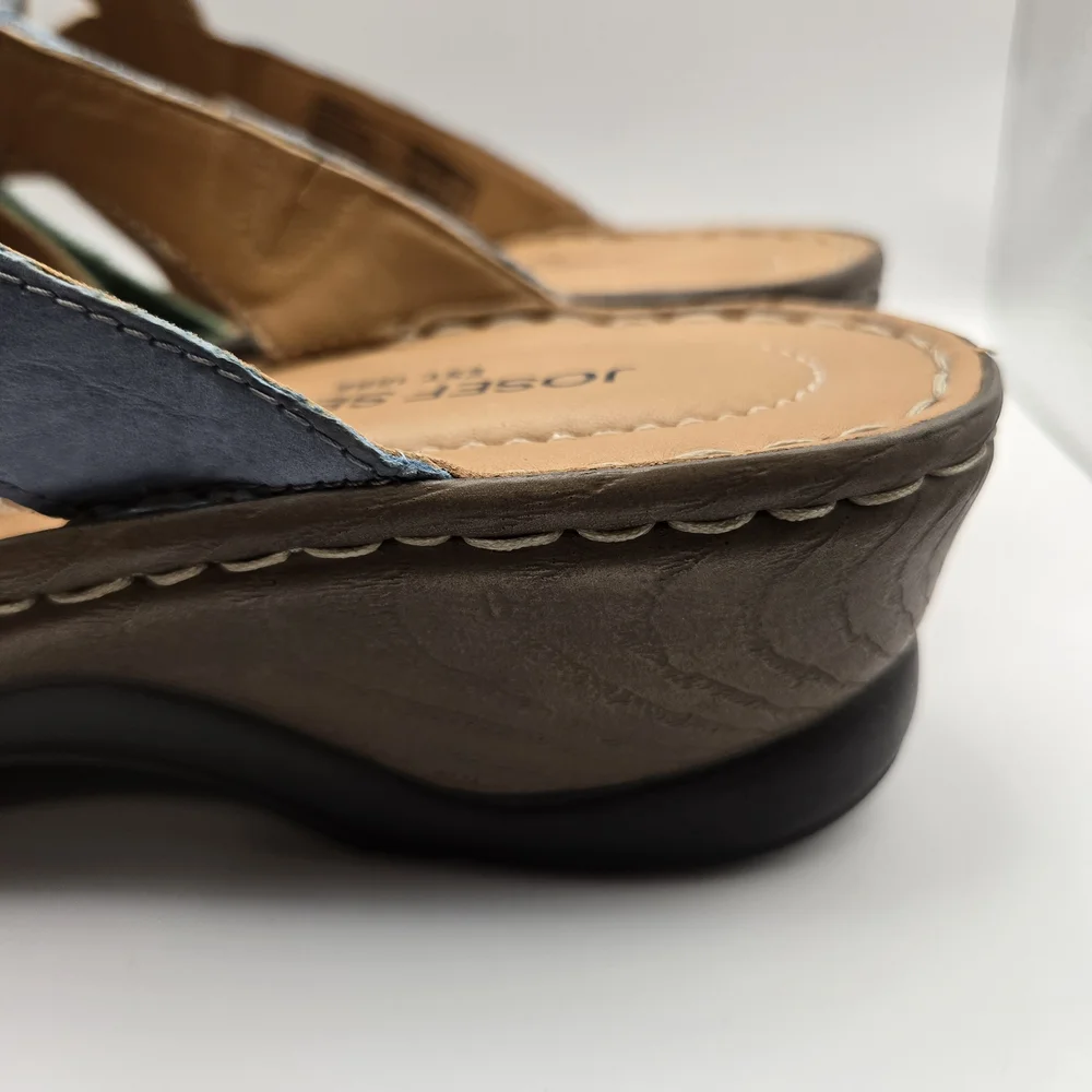 Josef Seibel Women's Blue and Green Slip On Leather Mule Sandals - Picture 7 of 9